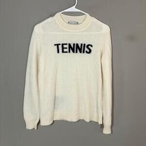 ALASHAN Sweater Womens Large White 100% Cashmere Tennis Crewneck Pullover Knit